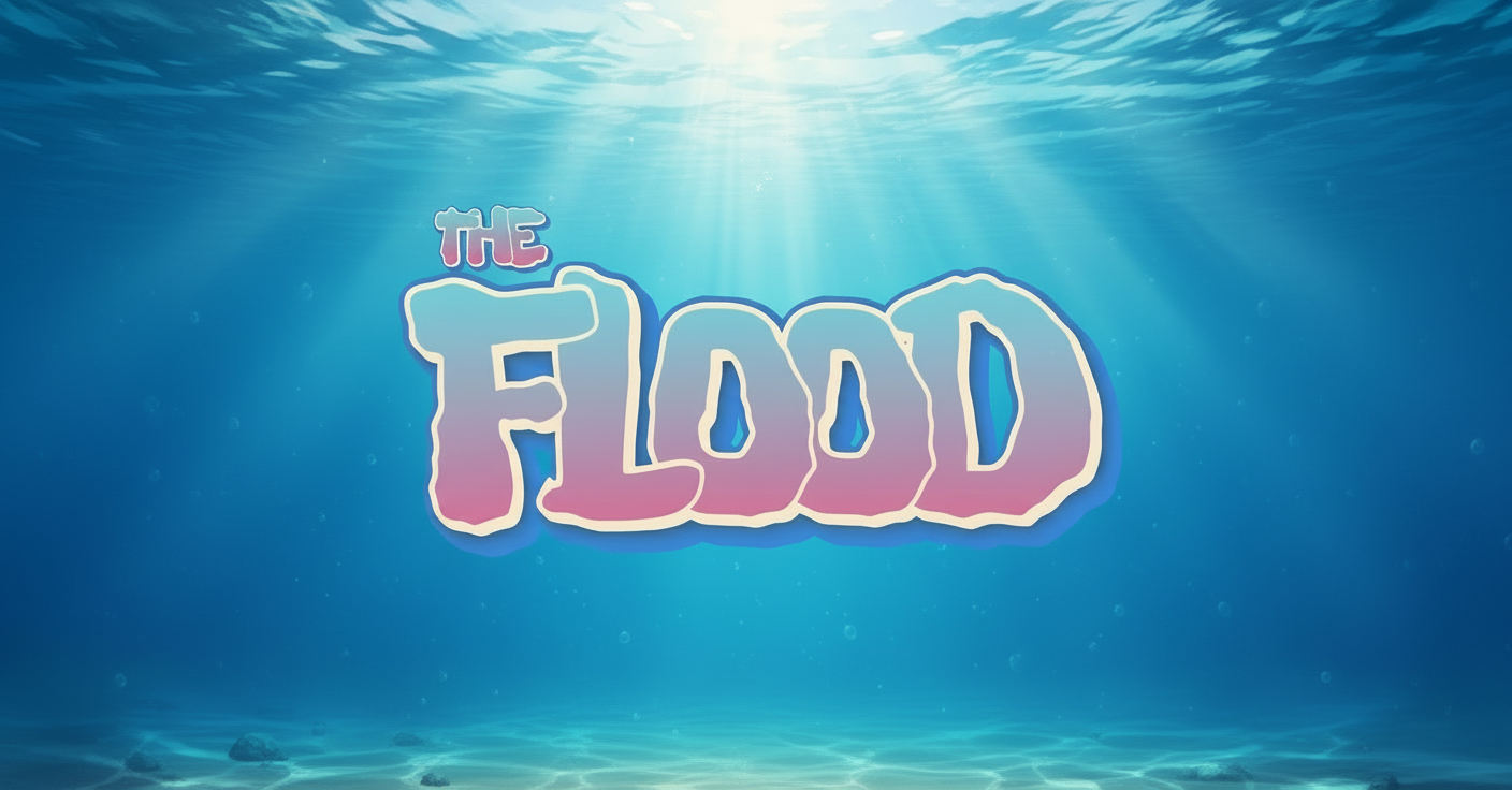 Gradient 'THE FLOOD' text logo with pastel colors on a white background